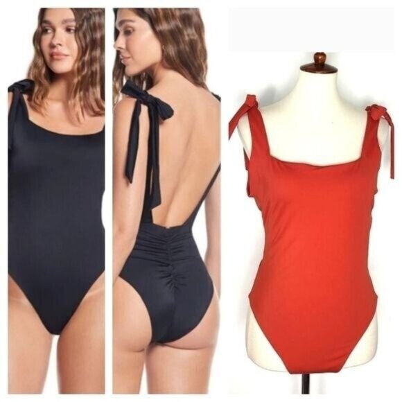 Phax Swim Other - Phax One Piece Swimsuit L Low Back Cheeky Tie Shoulders Rust Orange NEW